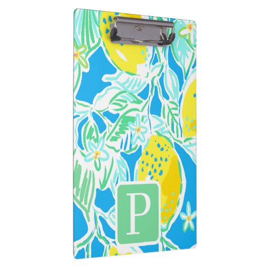 Preppy Blue Lemon Pattern Initiaal Klembord (Rechts)