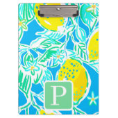 Preppy Blue Lemon Pattern Initiaal Klembord (Voorkant)