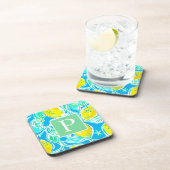 Preppy Blue Lemon Pattern Initiaal Onderzetters (Rechterzijde)