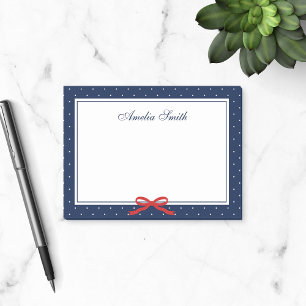 Preppy Blue met White Polka Dot Red Ribbon Post-it® Notes