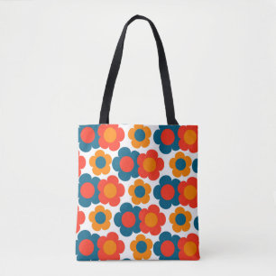 Preppy Blue Oranje Hippie Flower Pattern Draagtas
