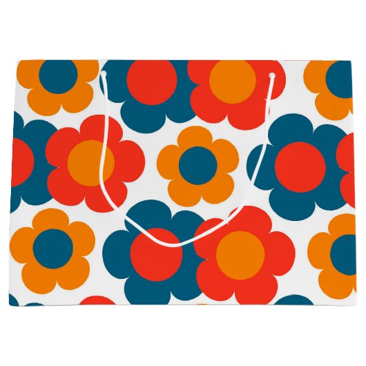 Preppy Blue Oranje Hippie Flower Pattern Groot Cadeauzakje (Voorkant)