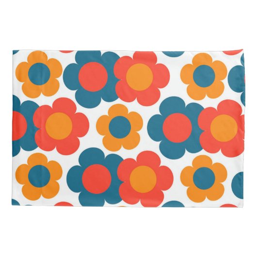 Preppy Blue Oranje Hippie Flower Pattern Kussensloop (Achterkant)