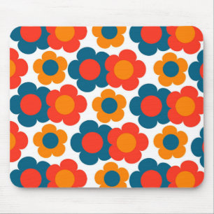 Preppy Blue Oranje Hippie Flower Pattern Muismat