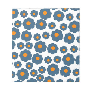 Preppy Blue Oranje Hippie Flower Pattern Notitieblok