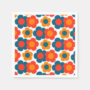 Preppy Blue Oranje Hippie Flower Pattern Servet