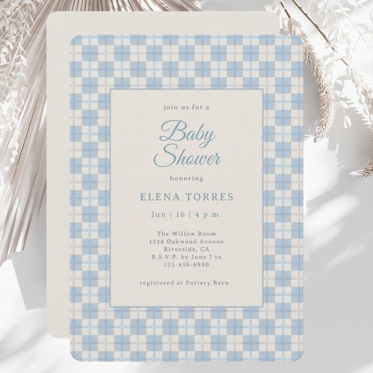 Preppy Blue Plaid Baby Shower Invitation