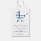 Preppy Blue Plaid Kinderwagen Jongen Baby shower F Cadeaulabel (Voorkant)