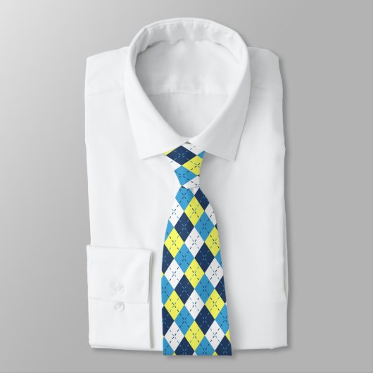 Preppy Blue Raspberry Lemon Yellow Argyle Stropdas (Gebonden)