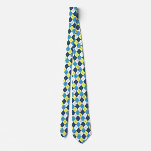 Preppy Blue Raspberry Lemon Yellow Argyle Stropdas (Achterkant)