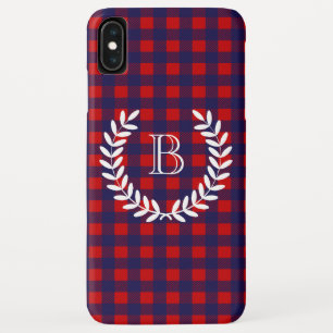 Preppy Blue & Red Buffalo Plaid   Monogram iPhone XS Max Hoesje