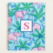 Preppy Blue roze Green Elephant Monogram Planner (Voorkant)
