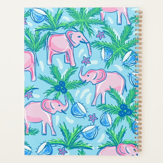 Preppy Blue roze Green Elephant Monogram Planner (Achterkant)
