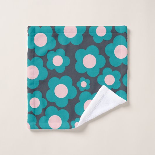 Preppy Blue Roze Hippie Flower Pattern Bad Handdoek (Wasdoekje)