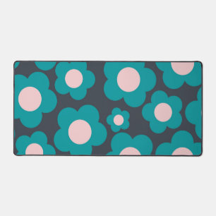 Preppy Blue Roze Hippie Flower Pattern Bureaumat