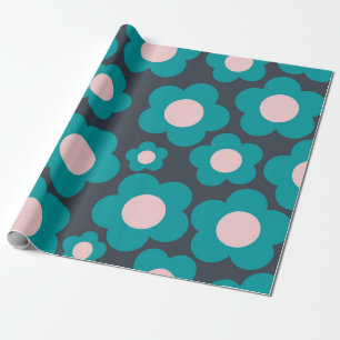 Preppy Blue Roze Hippie Flower Pattern Cadeaupapier