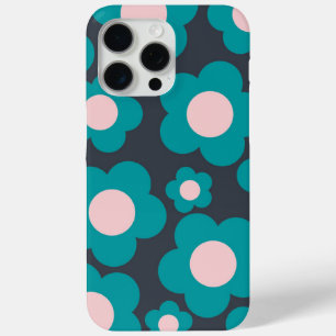 Preppy Blue Roze Hippie Flower Pattern iPhone 15 Pro Max Hoesje