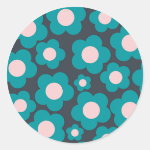 Preppy Blue Roze Hippie Flower Pattern Ronde Sticker