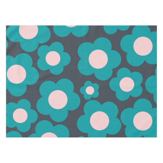 Preppy Blue Roze Hippie Flower Pattern Tafelkleed (Voorkant (Horizontaal))