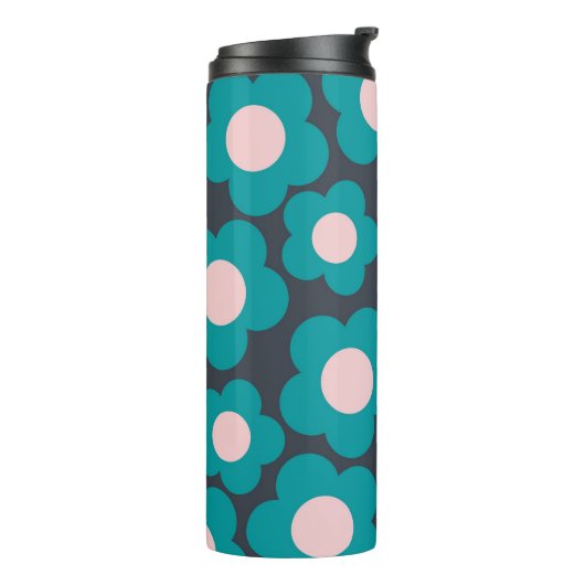 Preppy Blue Roze Hippie Flower Pattern Thermosbeker (Gedraaid links)