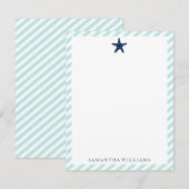 Preppy Blue Starfish op Mint Stripes Note-kaarten Kaart (Voorkant / Achterkant)