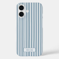 Preppy Blue Stripe Monogram  iPhone 16 Hoesje