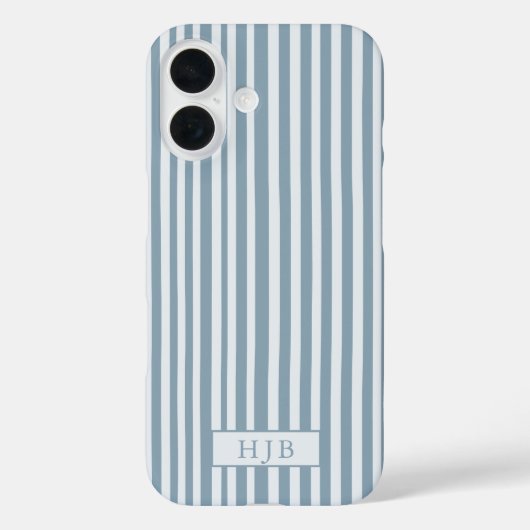 Preppy Blue Stripe Monogram  iPhone 16 Hoesje (Achterkant)