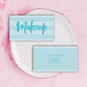 Preppy Blue Stripes Penseel Script Make-up Visitekaartje