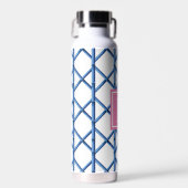 Preppy Blue Trellis Bamboe Patroon Monogram Waterfles (Voorkant)