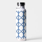 Preppy Blue Trellis Bamboe Patroon Monogram Waterfles (Rechts)
