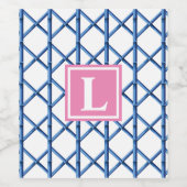 Preppy Blue Trellis Bamboe Patroon Monogram Wijn Etiket (Enkel label)