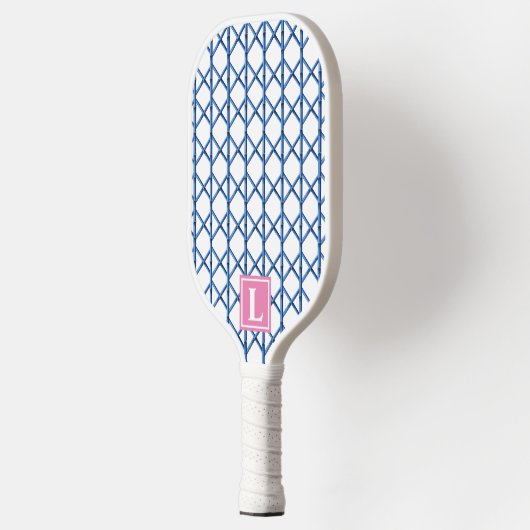 Preppy Blue Trellis Bamboo Small Pattern Monogram Pickleball Paddle (Links)