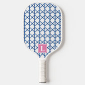 Preppy Blue Trellis Bamboo Small Pattern Monogram Pickleball Paddle (Voorkant)