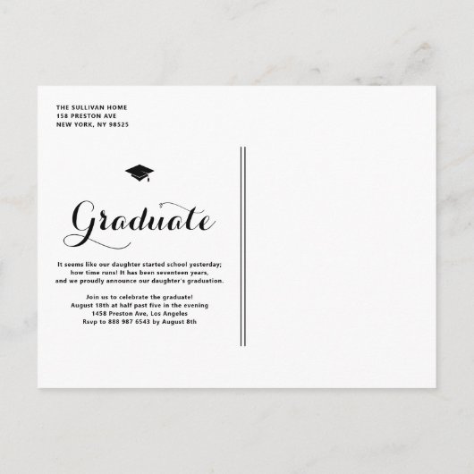 Preppy Blue Waterverf Overlay Photo Afstuderen Aankondigingskaart (Achterkant)