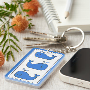 Preppy Blue Whale gepersonaliseerd Sleutelhanger