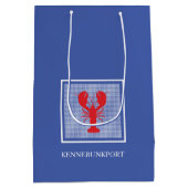 Preppy Blue White Gingham Red Lobster Kuststad Medium Cadeauzakje (Achterkant)
