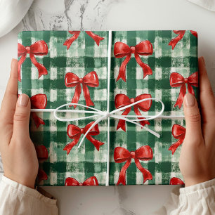 Preppy Boog Plaid Kerstmis Cadeaupapier