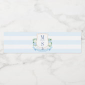 Preppy Bord Blauw Kustmonogram Bruiloft Douche Waterfles Etiket (Enkel label)