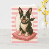 Preppy Boston Terrier Kaart (Gele Bloem)