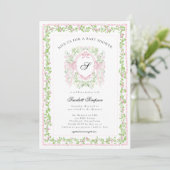 Preppy Botanical Pink Bow Monogram Baby Shower Kaart (Staand voorkant)