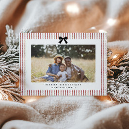 Preppy Bow Crimson Stripe Foto Feestdagenkaart