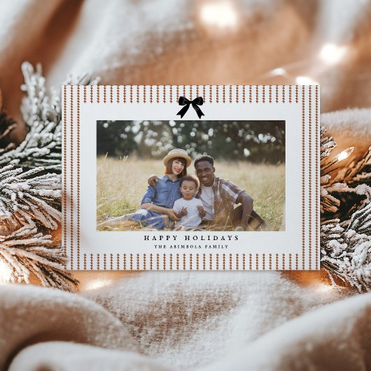 Preppy Bow Gingerbread Stripe Foto Feestdagenkaart