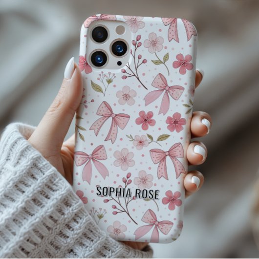 Preppy Bow Motif coque iphone de nom personnalisé