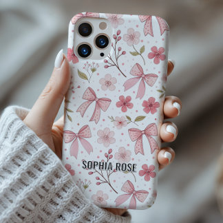 Preppy Bow Pattern Gepersonaliseerde naam iPhone C 16 Hoesje