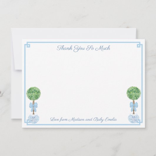 Preppy Boxwood Baby Boy Shower Sip en bekijk Afbee Bedankkaart (Voorkant)