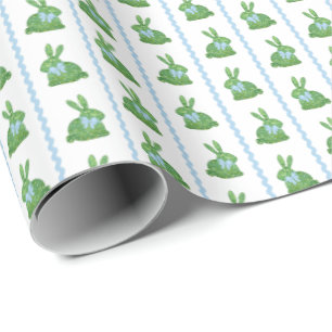 Preppy Boxwood Bunny Boy Blue Ribbon Baby shower Cadeaupapier