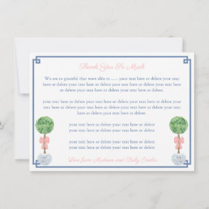 Preppy Boxwood Roze Bow Little Girl Baby shower Bedankkaart