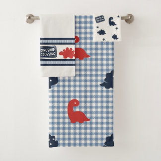 Preppy Boys Dinosaur Gingham - Navy Red & Blue Bad Handdoek