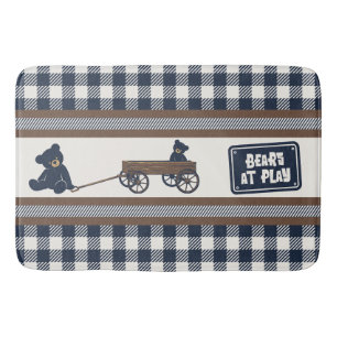 Preppy Boys Teddybeer & Gingham - Bruin & Marinebl Badmat