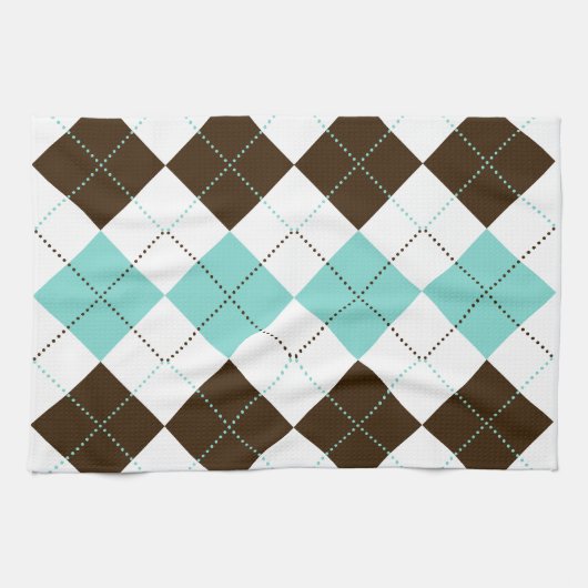 Preppy Brown en Blauwgroen Blue Checker Patronen Theedoek (Horizontaal)